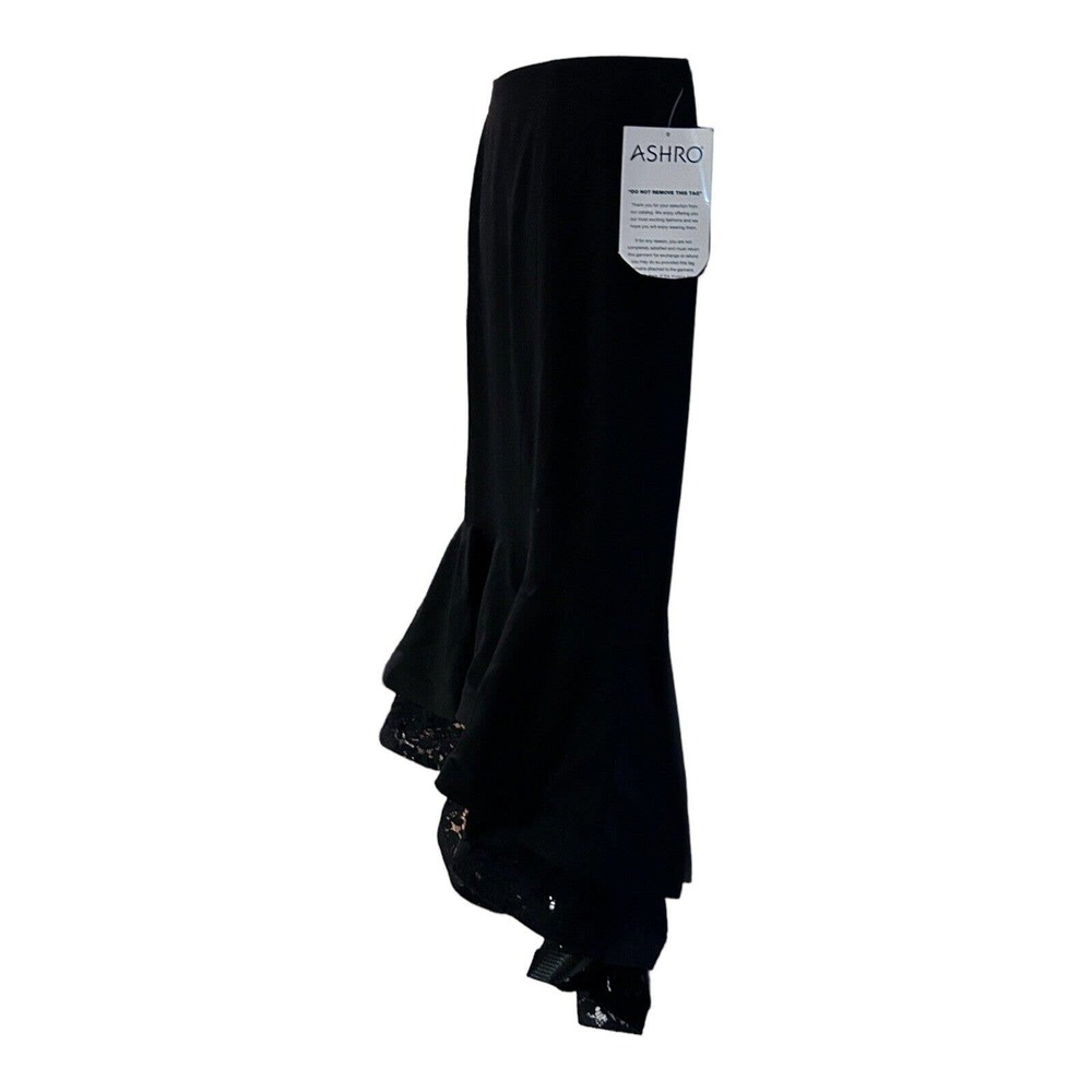 Ashro High Low Lace Trim Tiered Black Trumpet Skirt Office Business Dinner Party - Picture 5 of 9